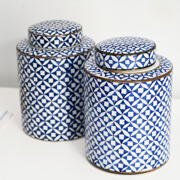 Star Blue & White Handpainted Jar - 3 sizes