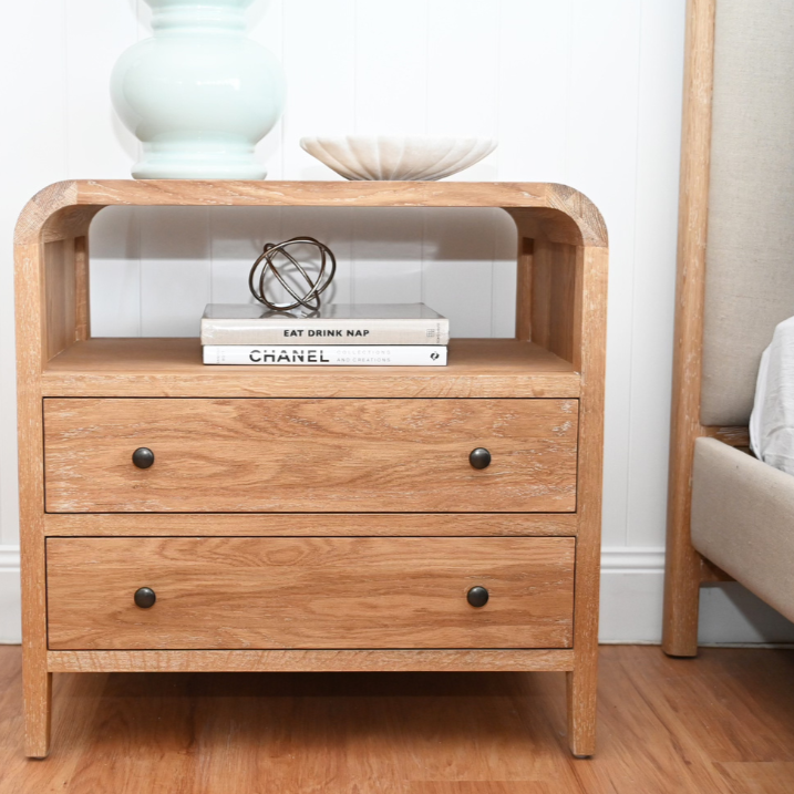 Ella Medium Bedside Table Whitewash Oak 65cm wide x 45cm deep x 65cm high
