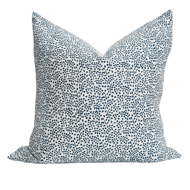 Abstract Blue Block Print Square Linen Cushion
