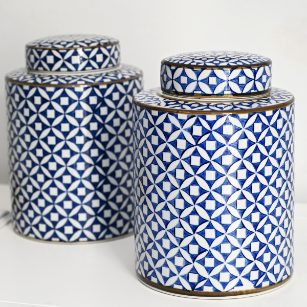 Star Blue & White Handpainted Jar - 3 sizes