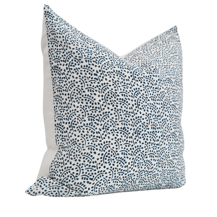 Abstract Blue Block Print Square Linen Cushion