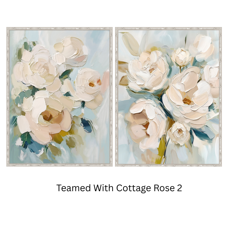 Cottage Rose 1 Medium Canvas in Bamboo Frame