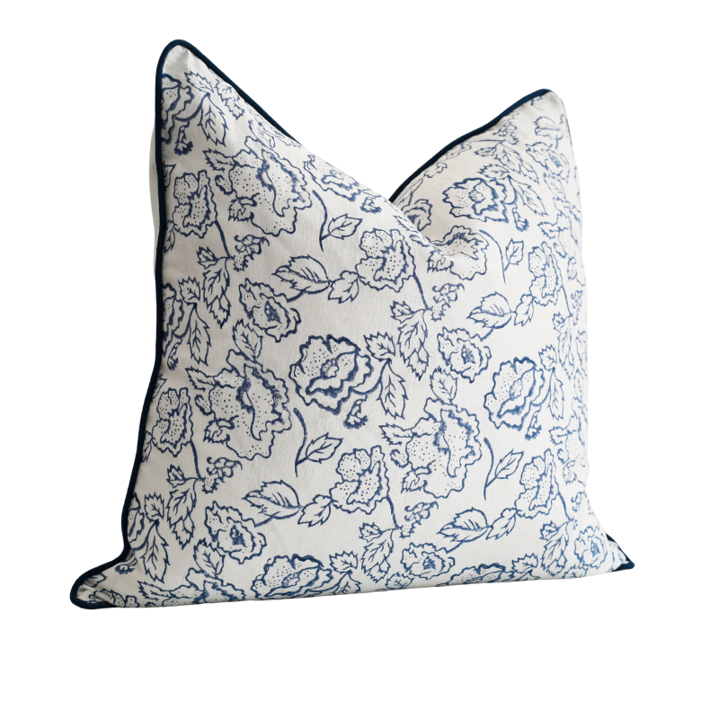 Stuart Desert Rose Block Print Square Linen Cushion