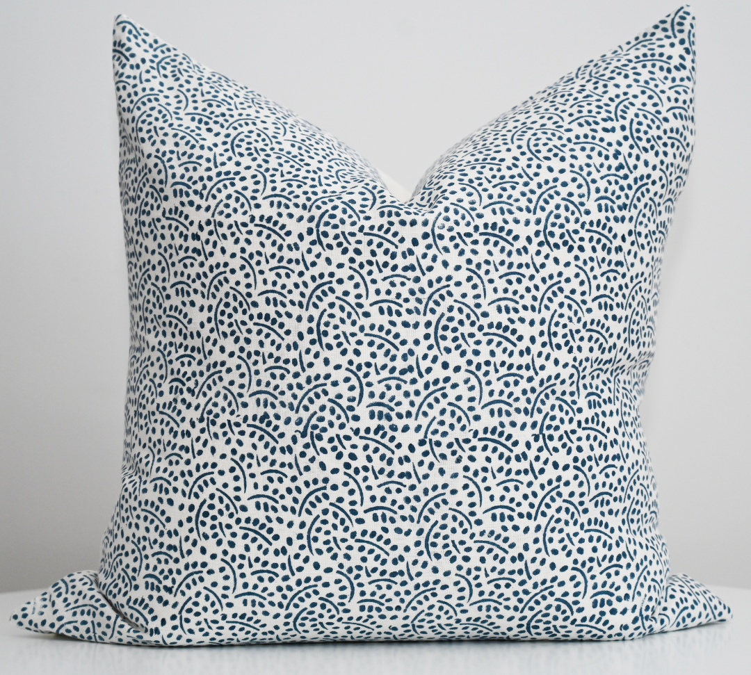 Abstract Blue Block Print Square Linen Cushion