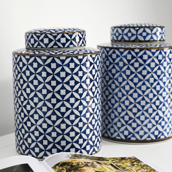 Star Blue & White Handpainted Jar - 3 sizes