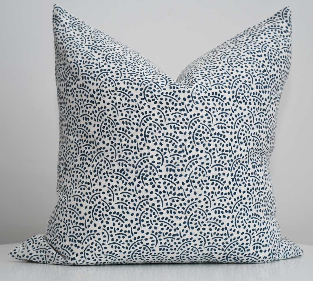 Abstract Blue Block Print Square Linen Cushion