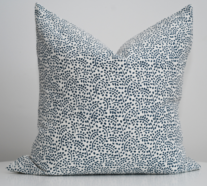 Abstract Blue Block Print Square Linen Cushion