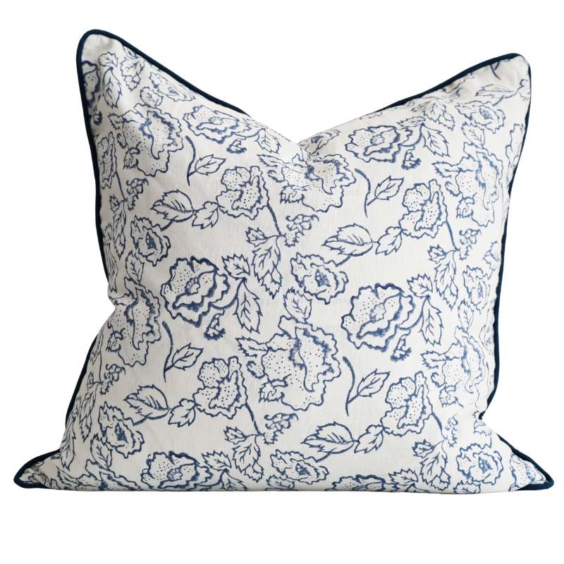 Stuart Desert Rose Block Print Square Linen Cushion
