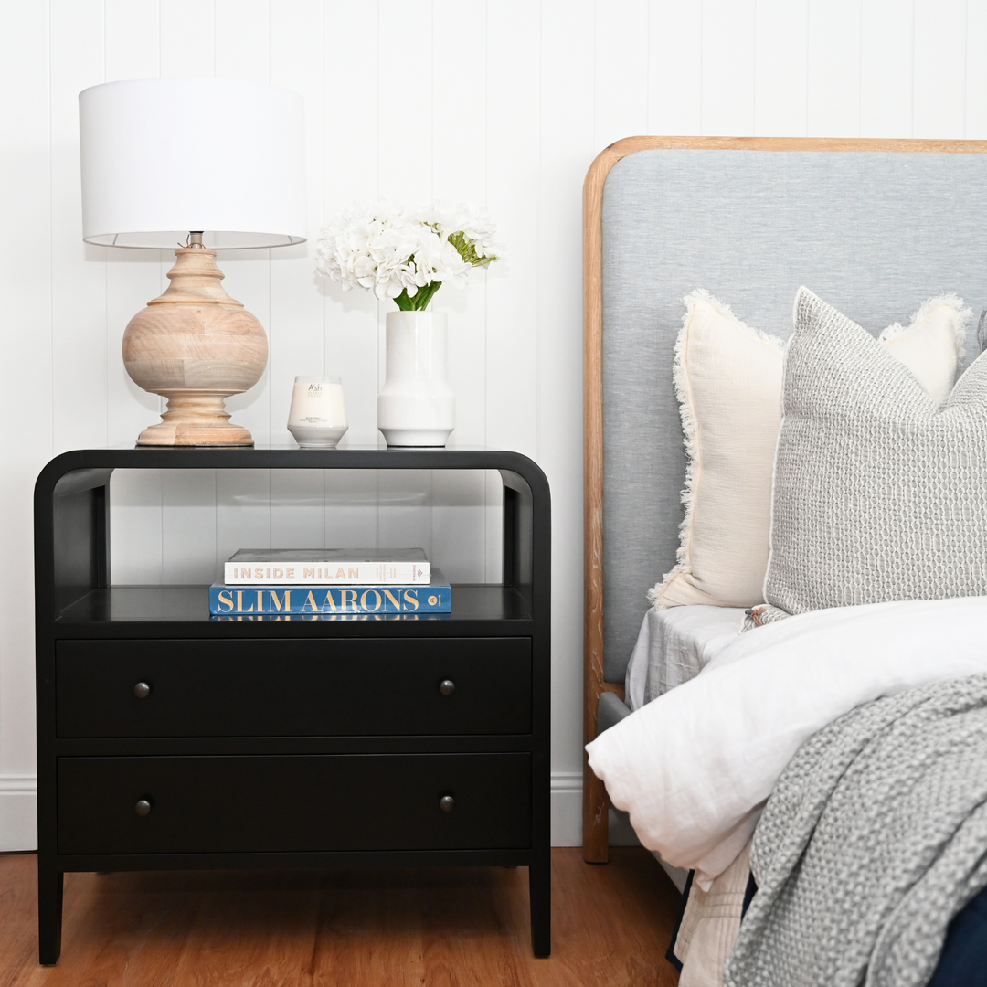 Ella Large Bedside Table Satin Black 75cm wide x 45cm deep x 75cm high