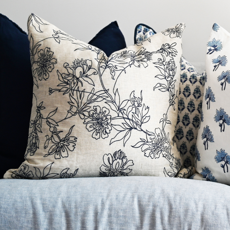 Tamala Rose Embroidered Square Linen Cushion