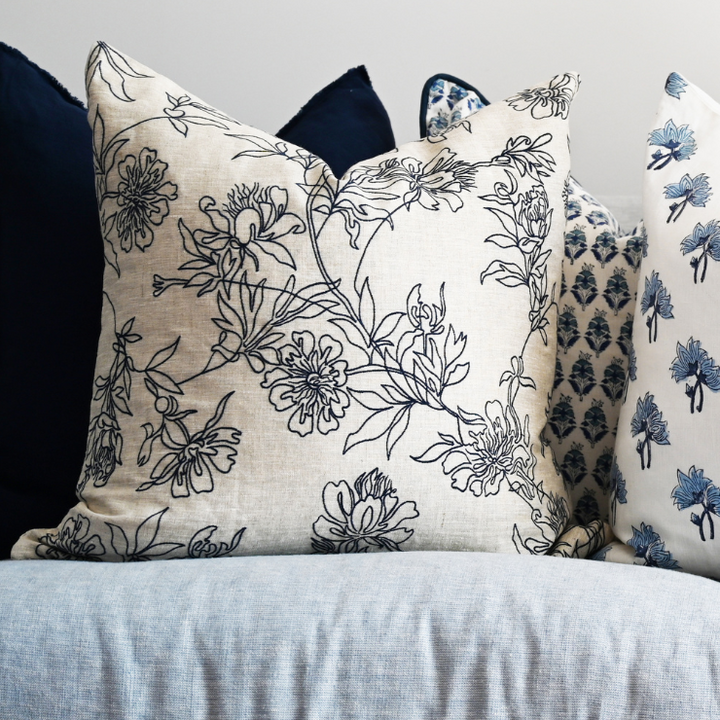 Tamala Rose Embroidered Square Linen Cushion