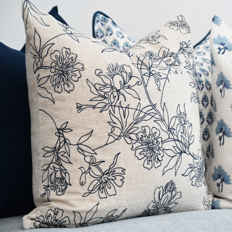 Tamala Rose Embroidered Square Linen Cushion