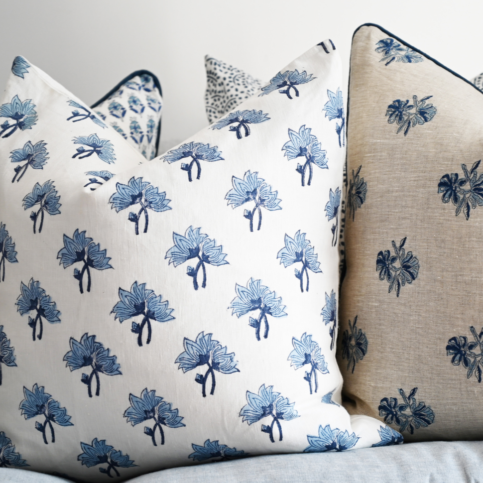 Flannel Block Print Square Linen Cushion