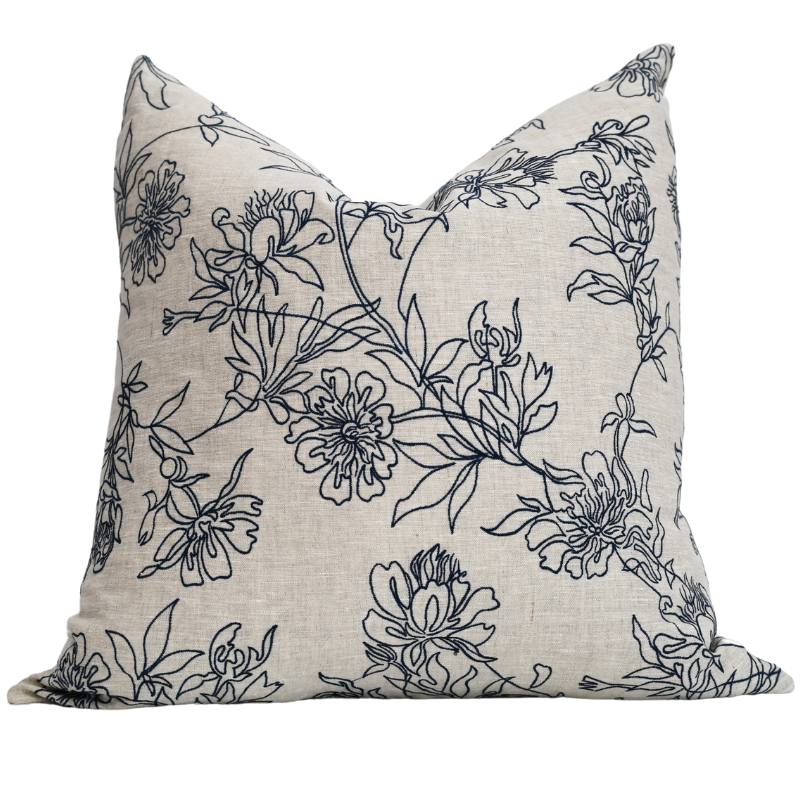 Tamala Rose Embroidered Square Linen Cushion