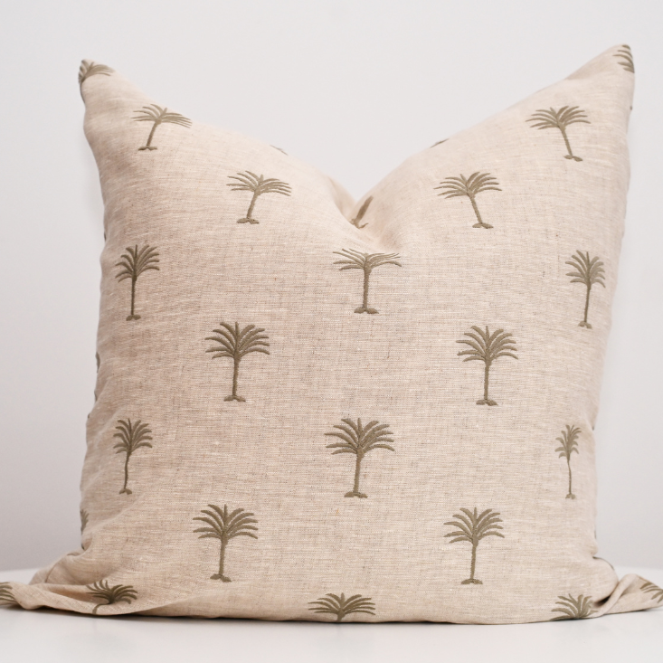 Palm Tree Oatmeal Linen Square Cushion