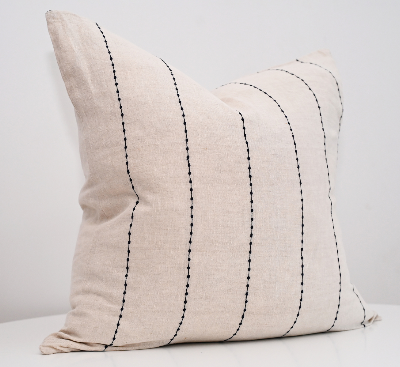 Conner Oatmeal Square Linen Blue Stripe Cushion