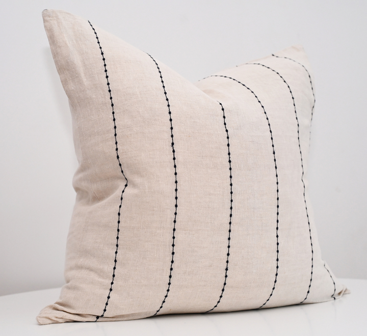Conner Oatmeal Square Linen Blue Stripe Cushion