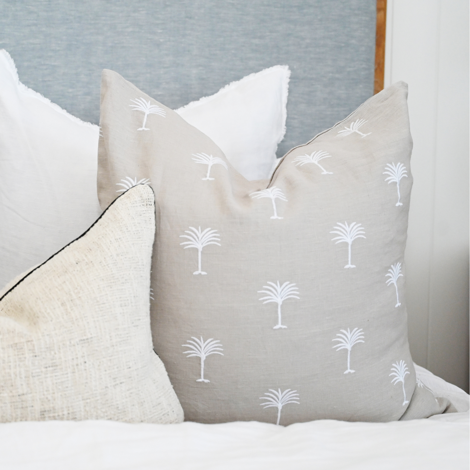 Palm Tree Grey Linen Square Cushion