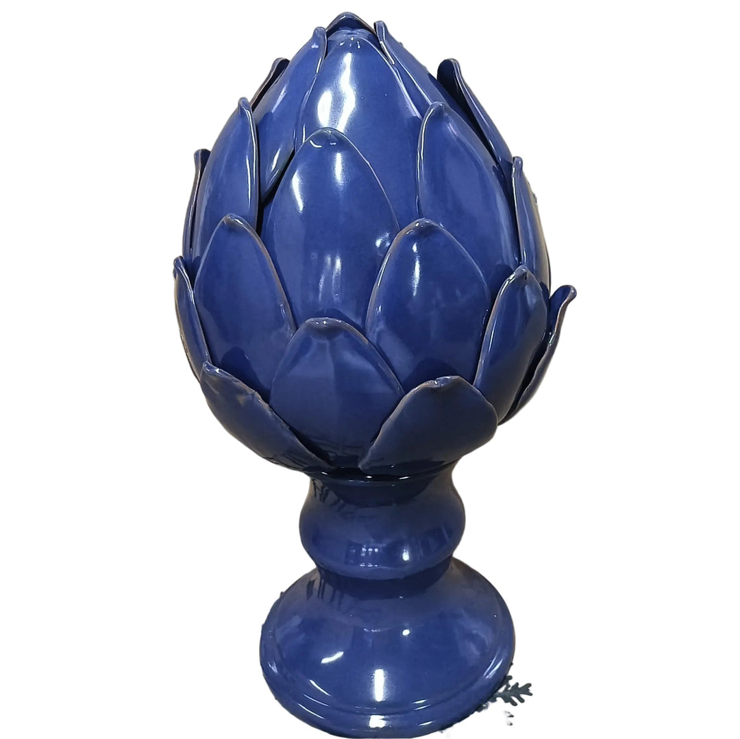 Large navy ceramic artichoke decorative sculpture