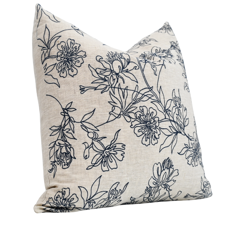 Tamala Rose Embroidered Square Linen Cushion