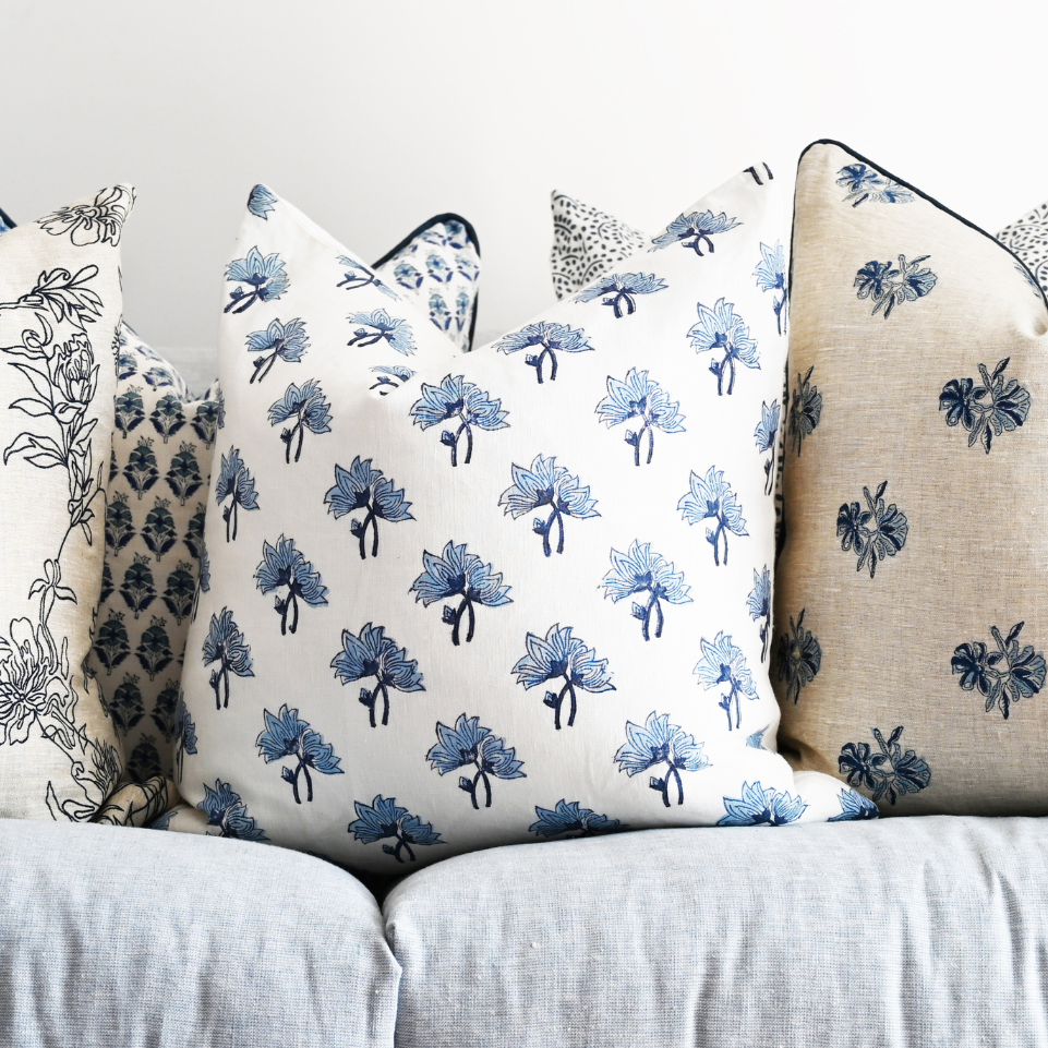 Flannel Block Print Square Linen Cushion