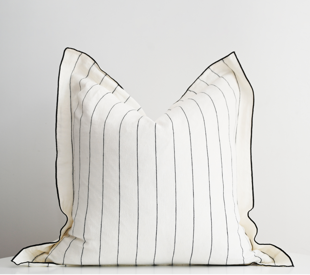 Tamarama White & Blue Stripe Square Linen Cushion