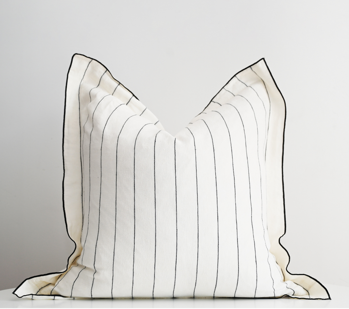 Tamarama White & Blue Stripe Square Linen Cushion