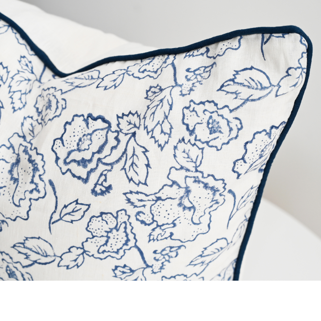 Stuart Desert Rose Block Print Square Linen Cushion