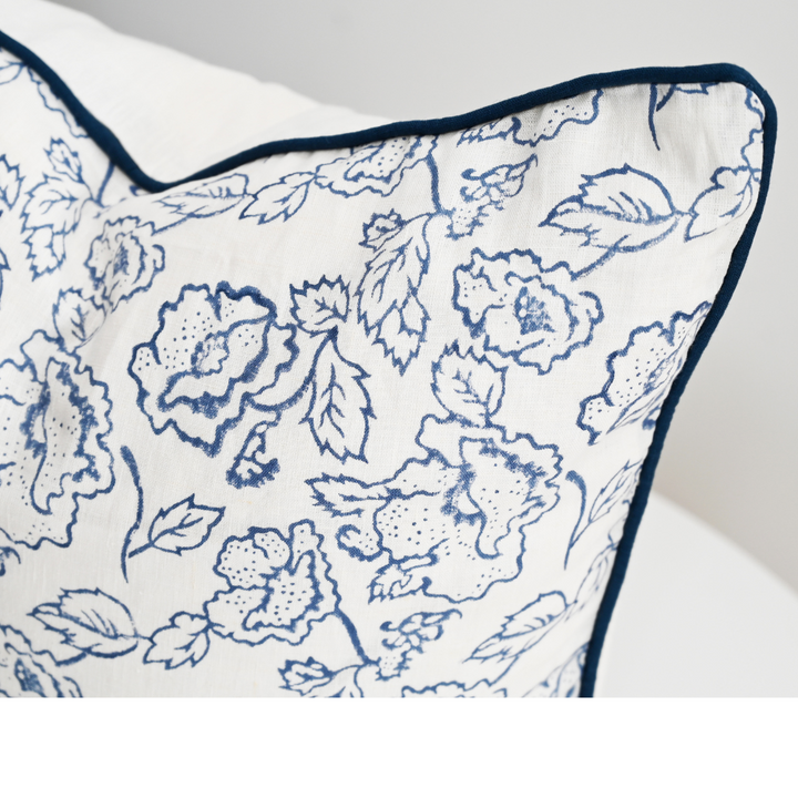Stuart Desert Rose Block Print Square Linen Cushion