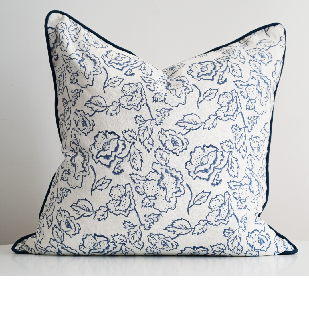 Stuart Desert Rose Block Print Square Linen Cushion
