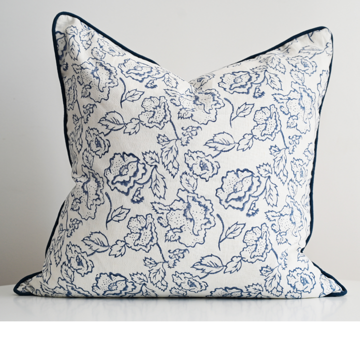 Stuart Desert Rose Block Print Square Linen Cushion