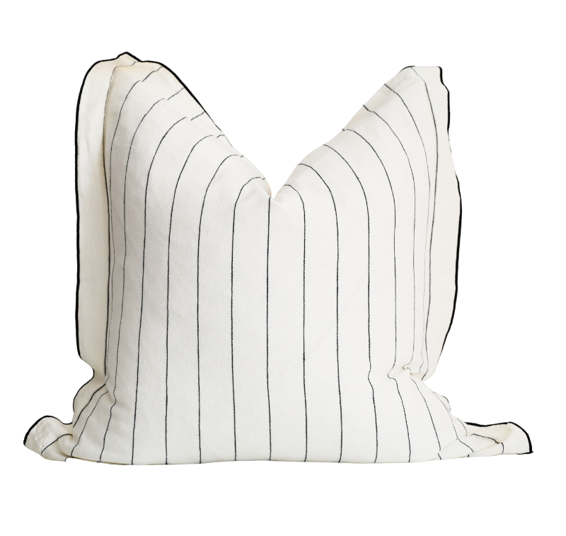 Tamarama White & Blue Stripe Square Linen Cushion
