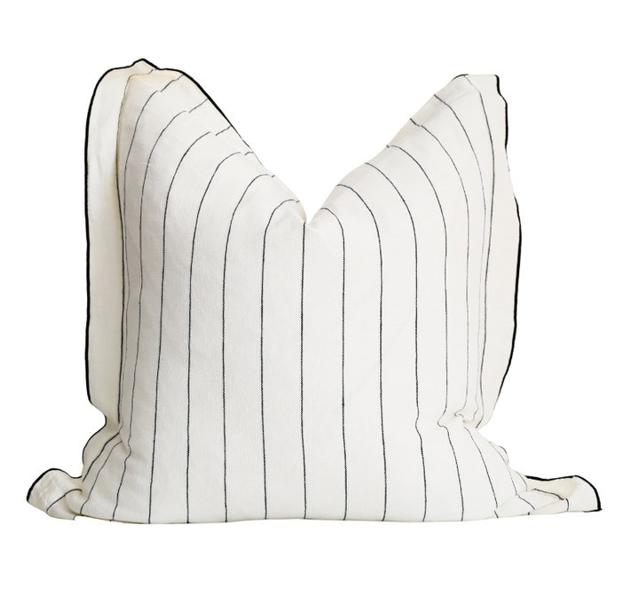 Tamarama White & Blue Stripe Square Linen Cushion