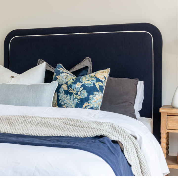Grace Curved Deluxe Bedhead King Navy White Piping