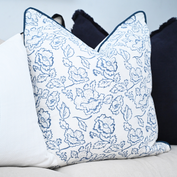 Stuart Desert Rose Block Print Square Linen Cushion