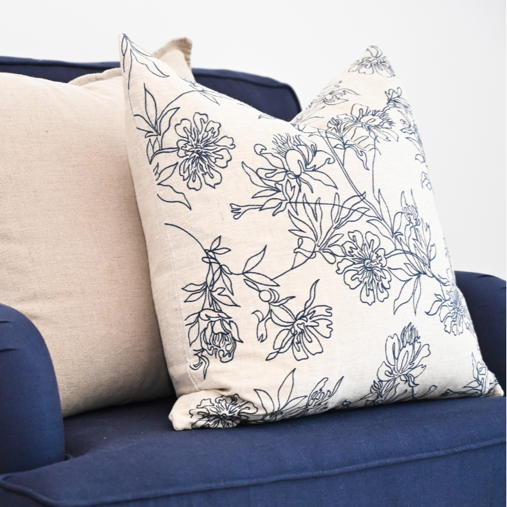 Tamala Rose Embroidered Square Linen Cushion