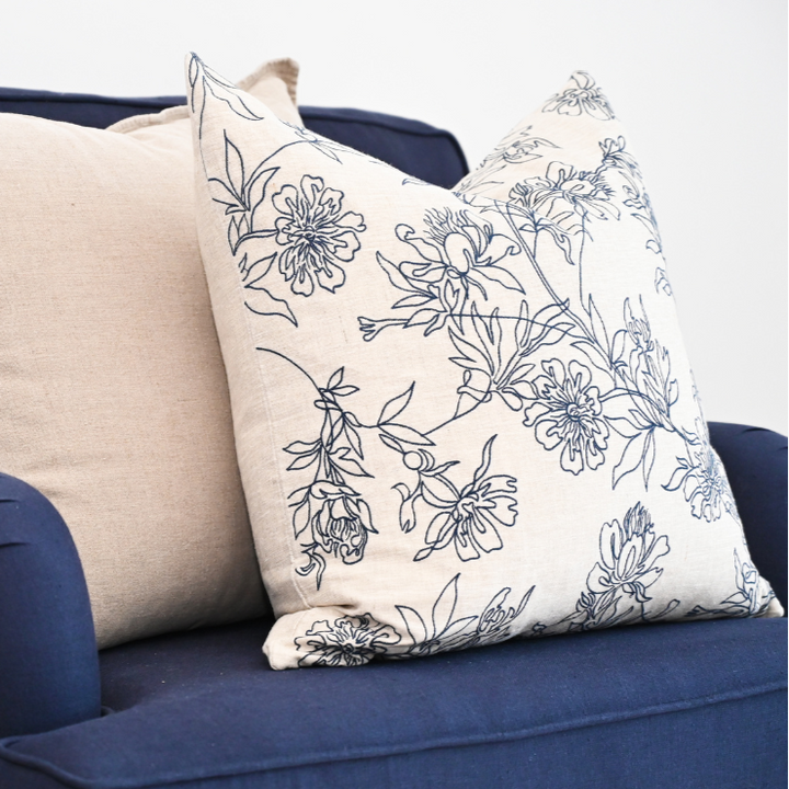 Tamala Rose Embroidered Square Linen Cushion