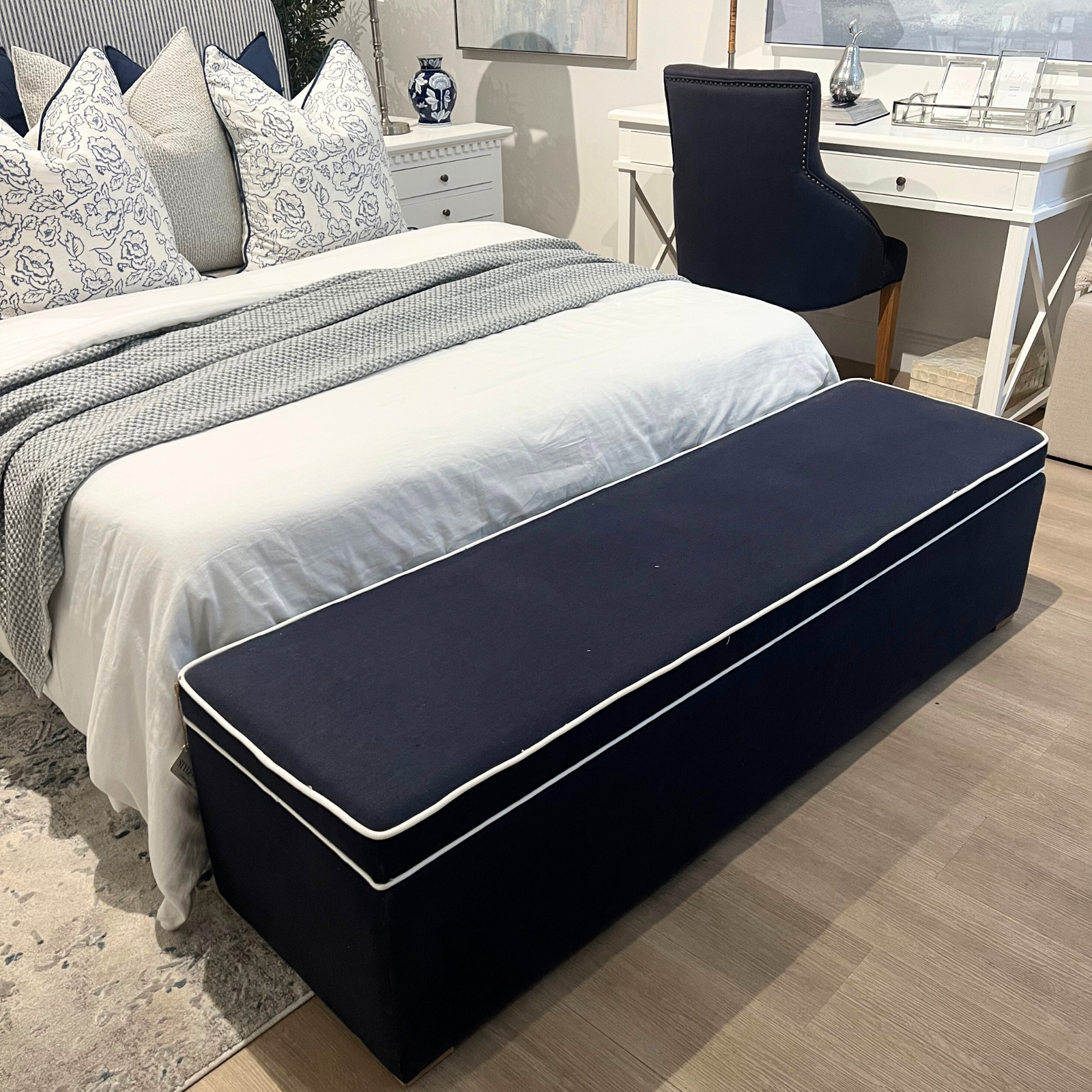 Grace Upholstered Blanket Box Navy 160cm wide x 46cm deep x 46cm high