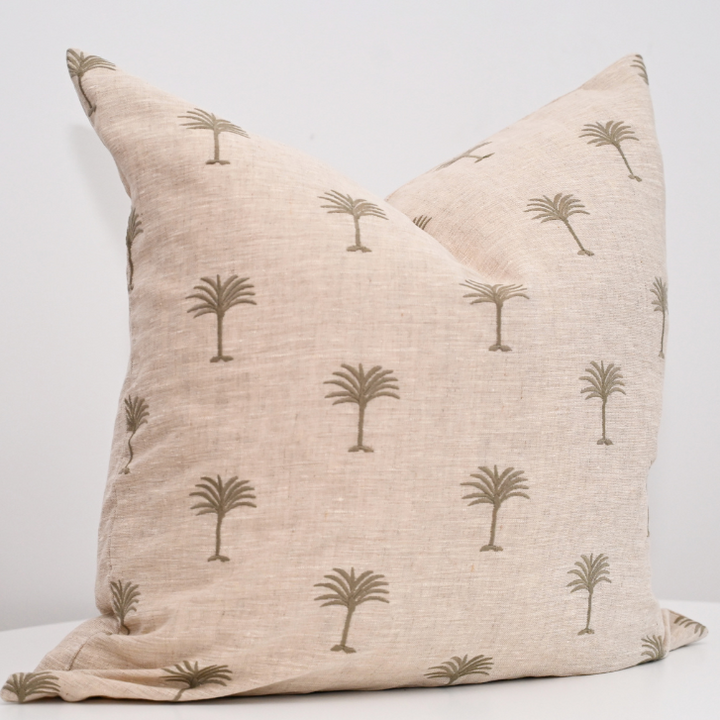 Palm Tree Oatmeal Linen Square Cushion