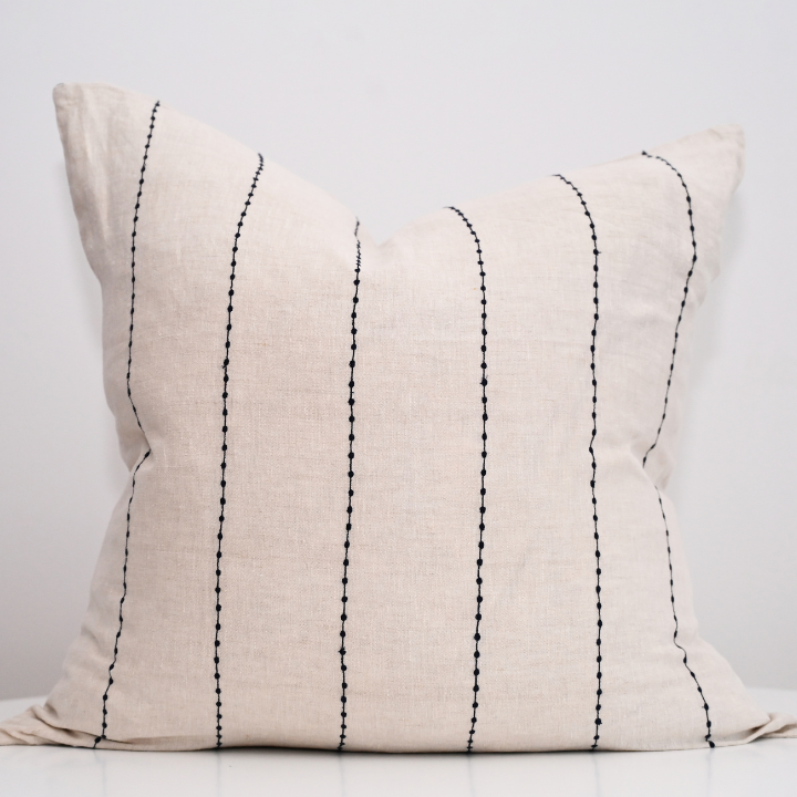 Conner Oatmeal Square Linen Blue Stripe Cushion