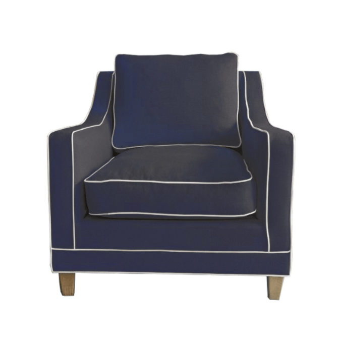 Martha Linen Armchair Navy 86cm wide x 102cm deep x 91 cm high