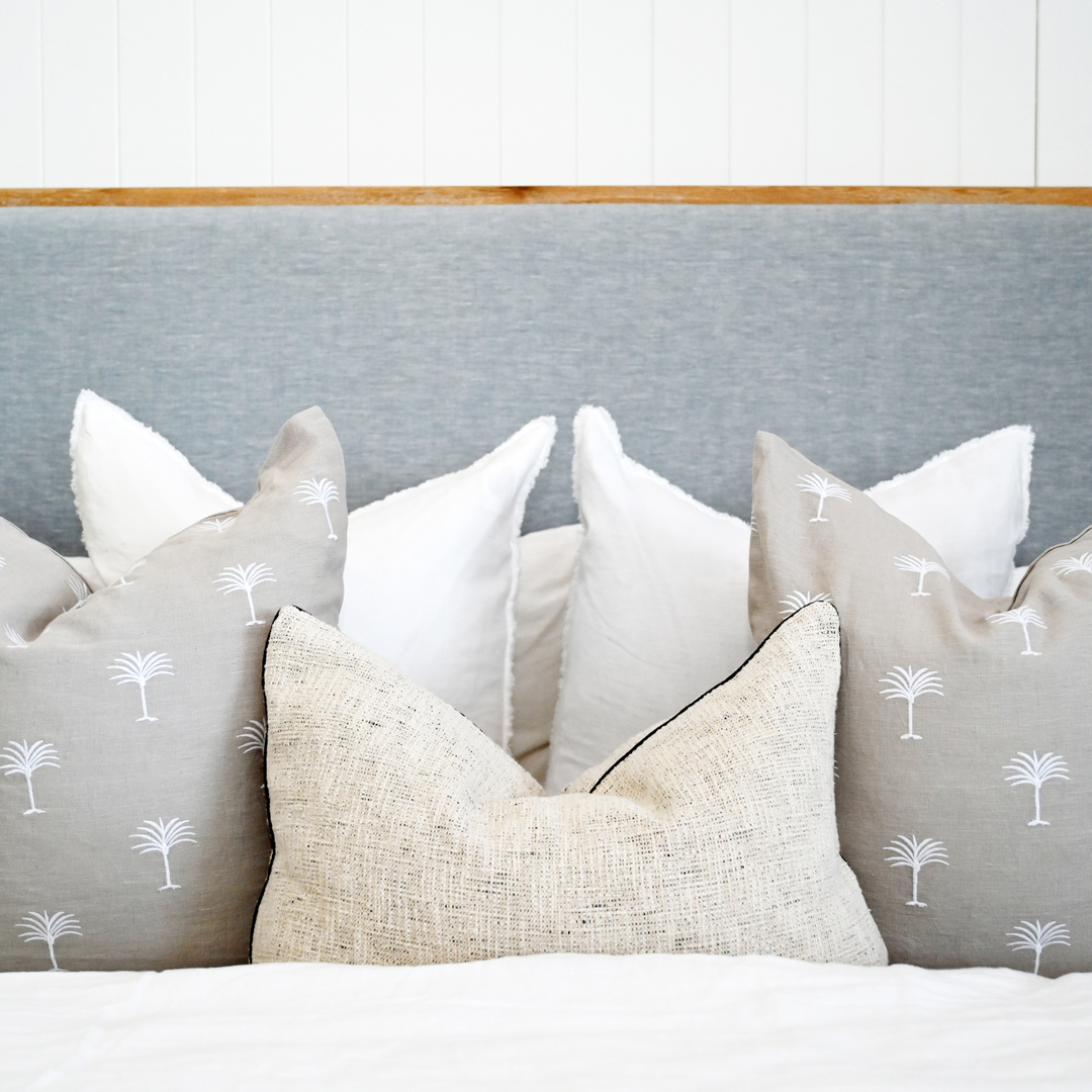 Palm Tree Grey Linen Square Cushion