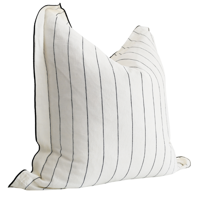 Tamarama White & Blue Stripe Square Linen Cushion