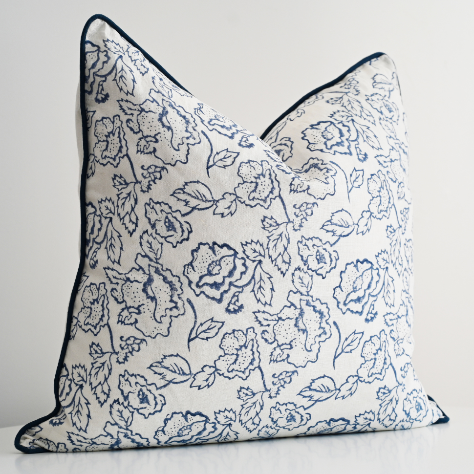 Stuart Desert Rose Block Print Square Linen Cushion