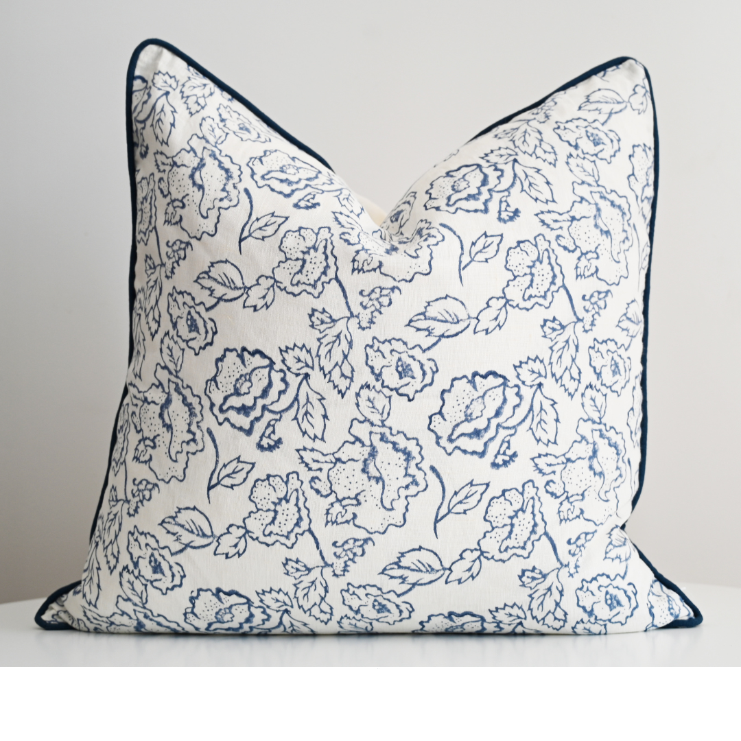 Stuart Desert Rose Block Print Square Linen Cushion