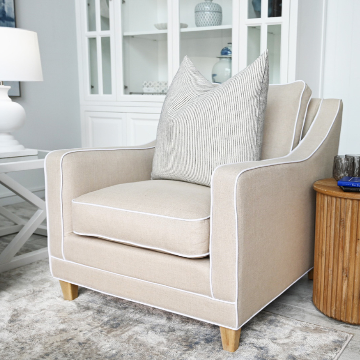 Martha Linen Armchair Oatmeal 86cm wide x 102cm deep x 91 cm high