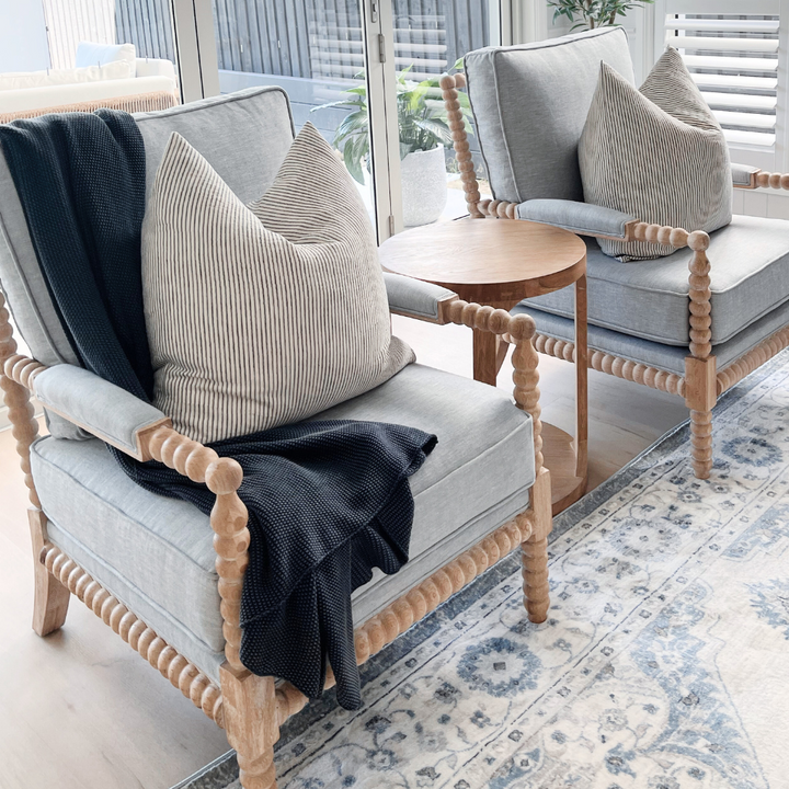 Bobbin Linen And Oak Armchair Whitewash Oak Duck Egg Blue 75cm wide x 85cm deep x 112cm high