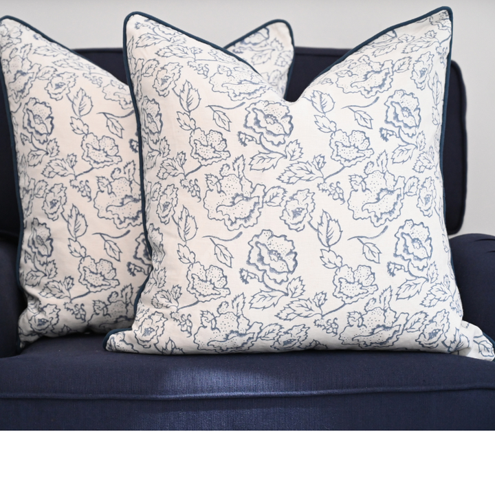 Stuart Desert Rose Block Print Square Linen Cushion