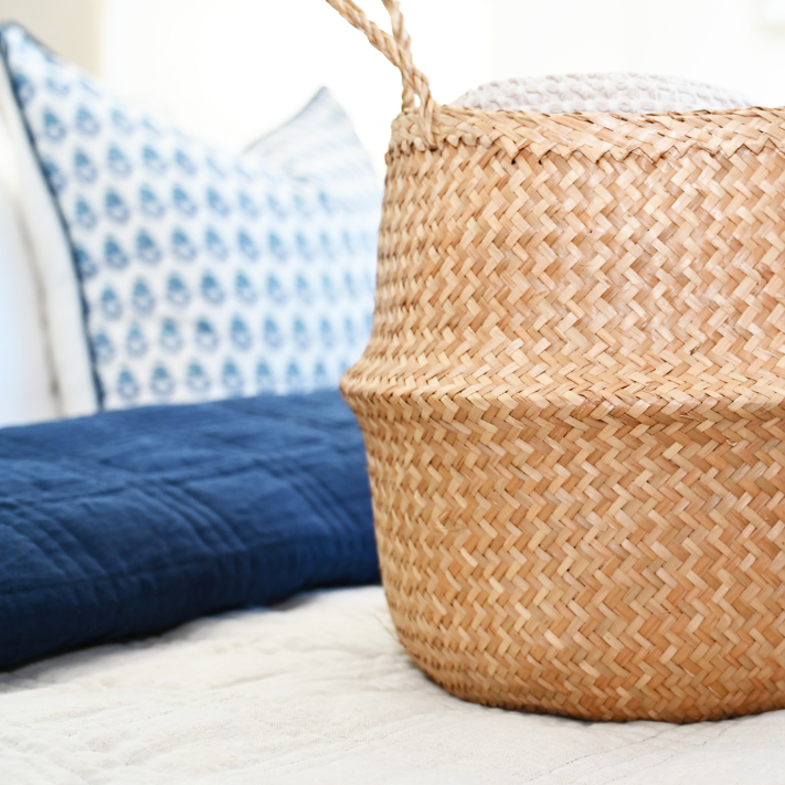 Alana Hand Quilted Linen Reversible Bed Cover- Navy and Oatmeal