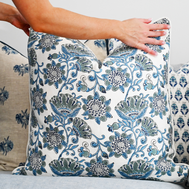 Waratah Block Print 60cm X 60cm Linen Cushion